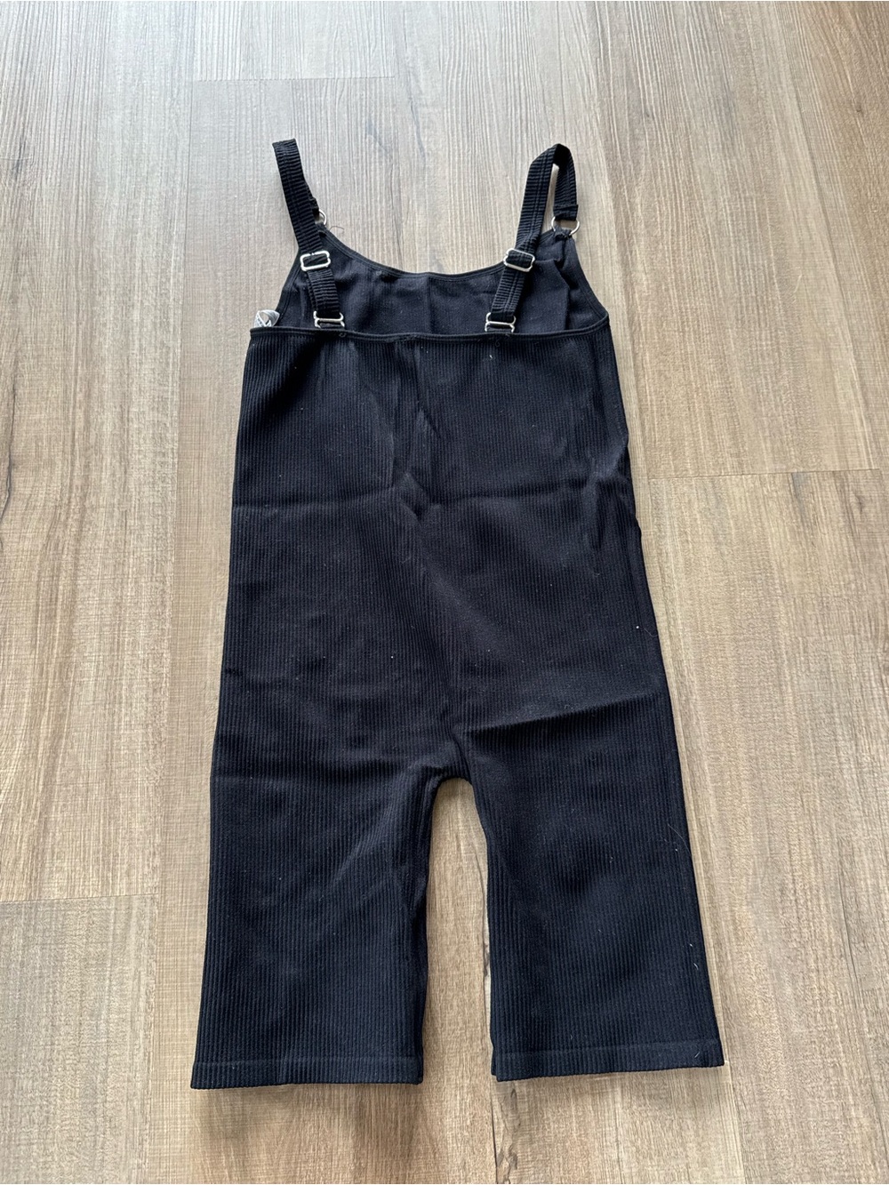 Black Ribbed Adjustable-Strap Jumpsuit